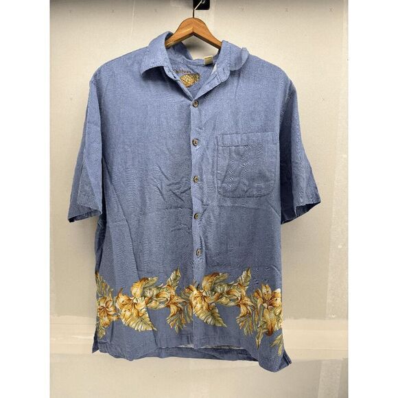 Caribbean Hawaiian Shirt Mens M Floral Button Up Short Sleeve Silk Blend EUC - Picture 1 of 4